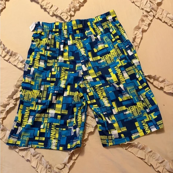 Max&Olivia Boys’ NWT Elastic-Waist Blue & Yellow Geometric Print Shorts Size XL - Picture 3 of 3